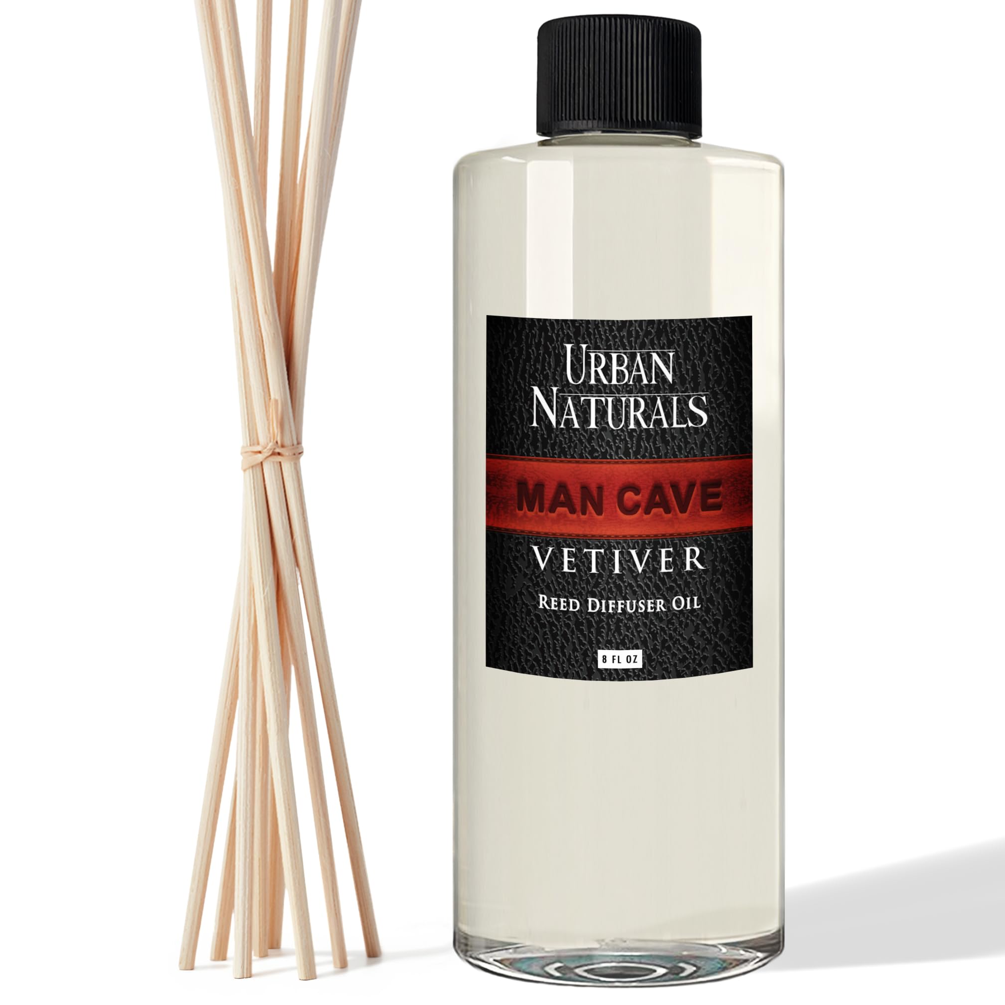 Urban Naturals Vetiver Man CAVE Scented Reed Diffuser Refill Set | Large 8 Ounce Size | includes a Free Set of Reed Sticks! A Fa