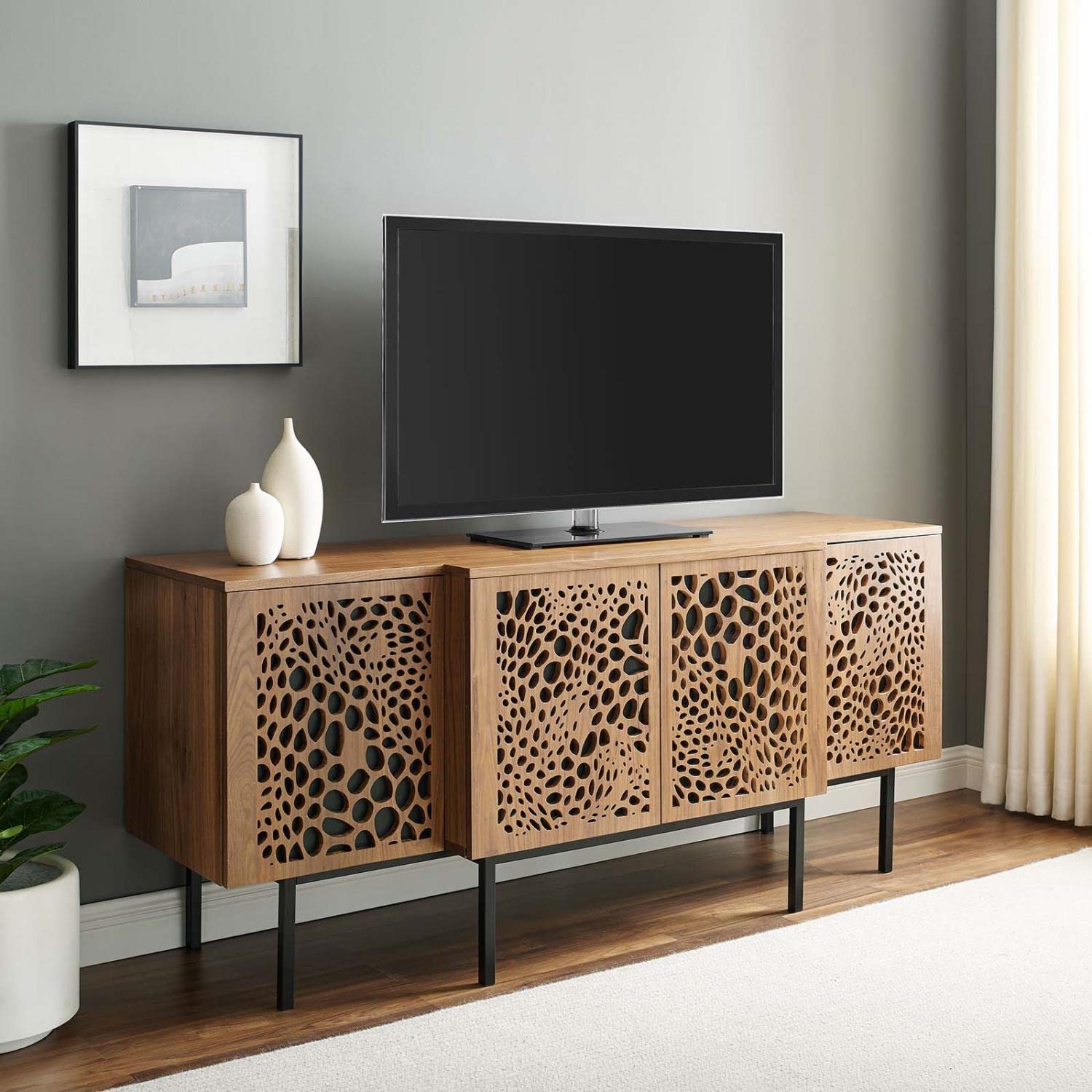 Modway Yosemite Wood Sideboard Credenza in Walnut