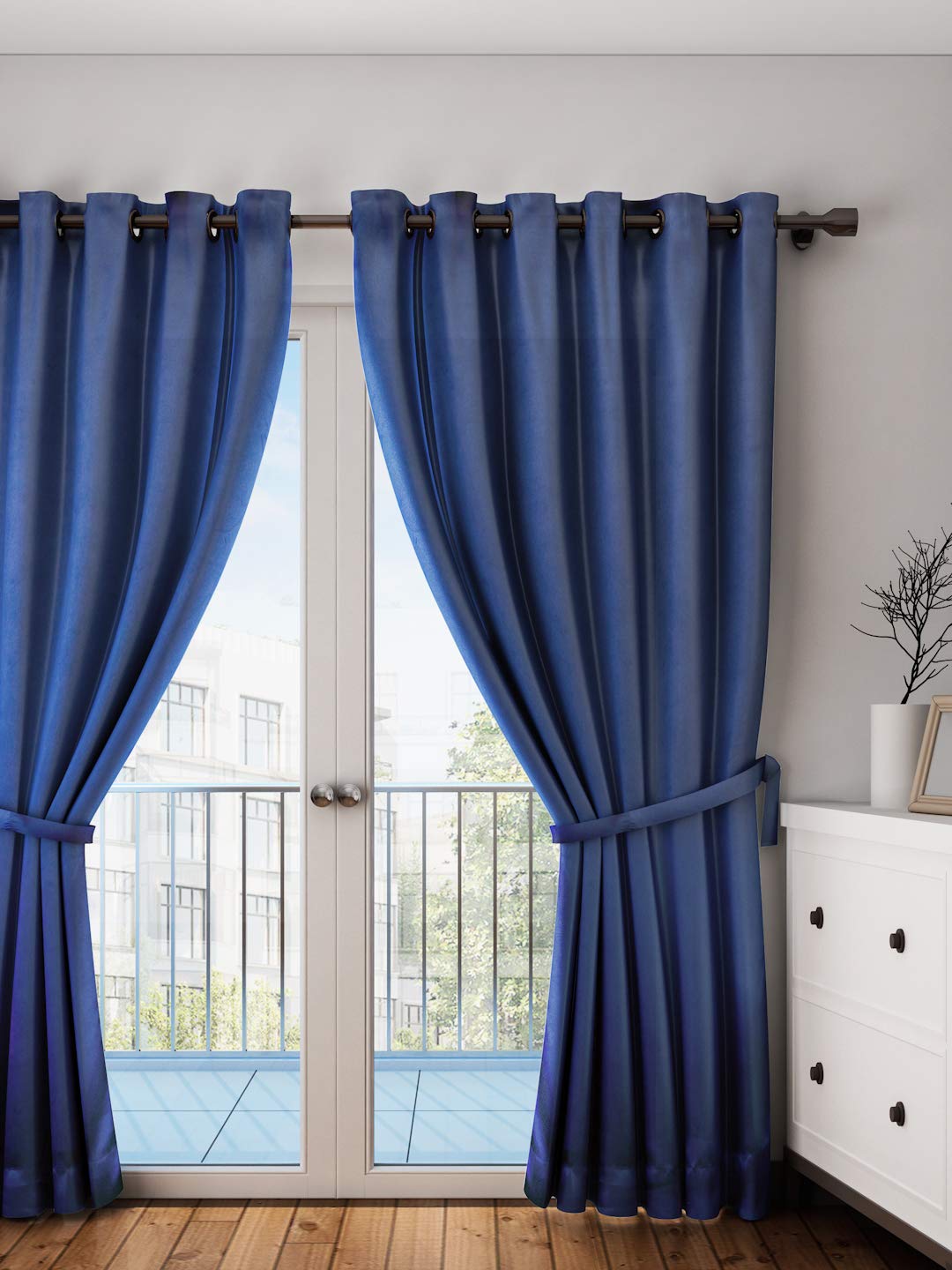 Home Sizzler Polyester Solid Curtain, Long Door  9 Feet, Blue, Pack Of 1