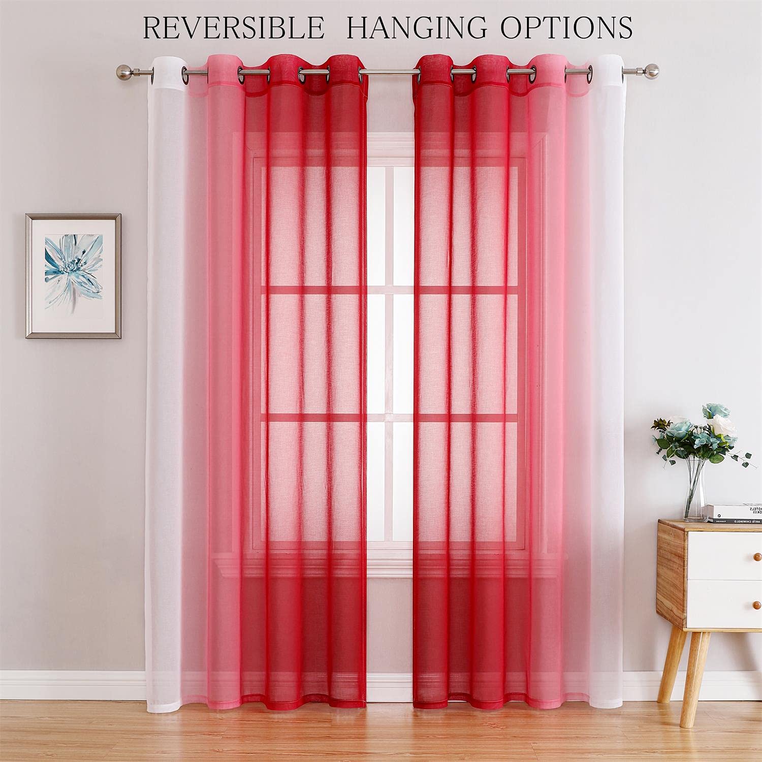 G2000 Sheer Curtains & Drapes 84 Inches Long Red And White Ombre Curtains For Bedroom Living Room Window Curtains Light Filterin