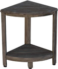 HomeRoots Compact Teak Corner Shower Outdoor Bench in Coquina Finish