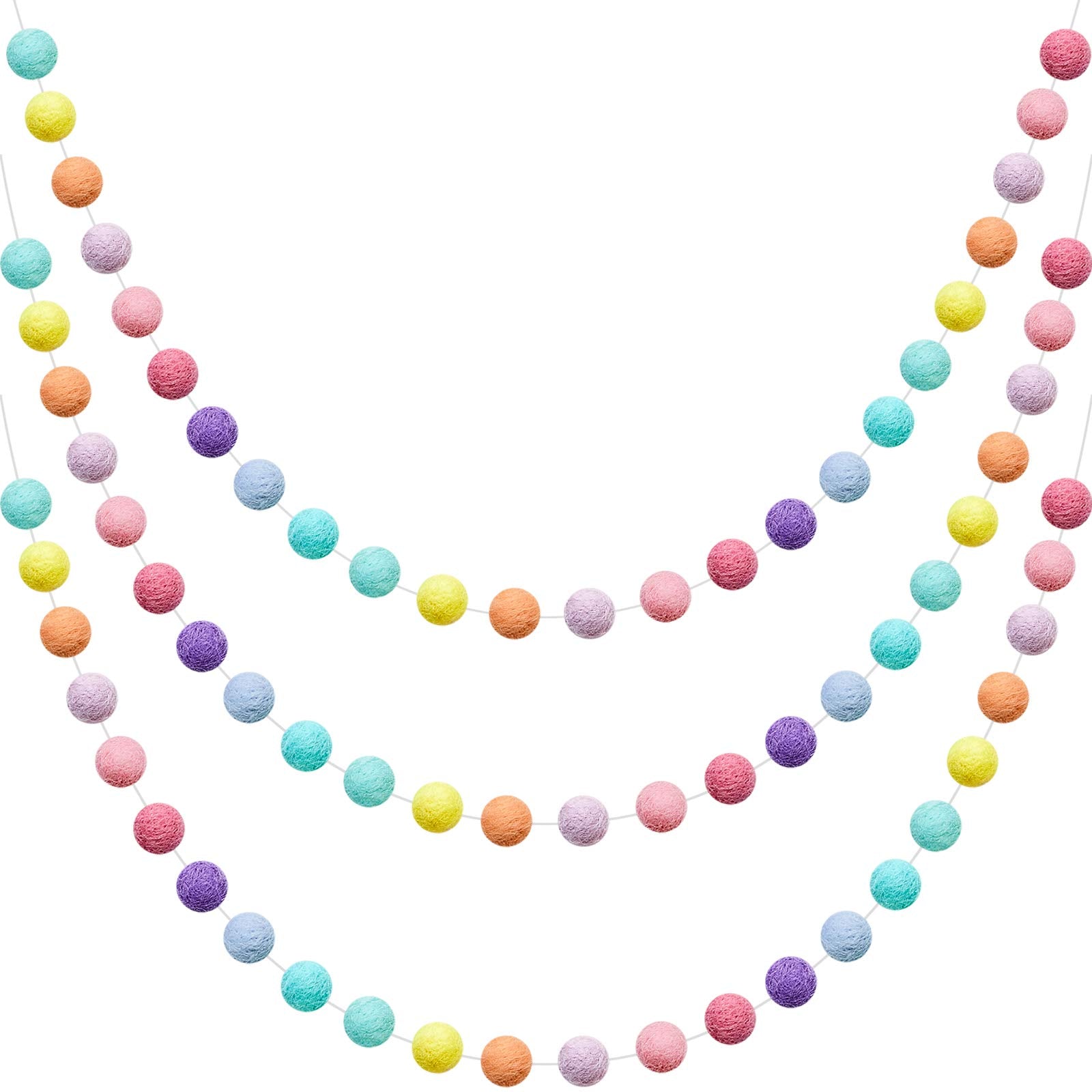 WILLBOND 3 Pieces Wool Felt Ball Garland Colorful Pom Pom Garland 6.5 Ft Long 24 Ball Garland for Mardi Gras Halloween Thanksgiv
