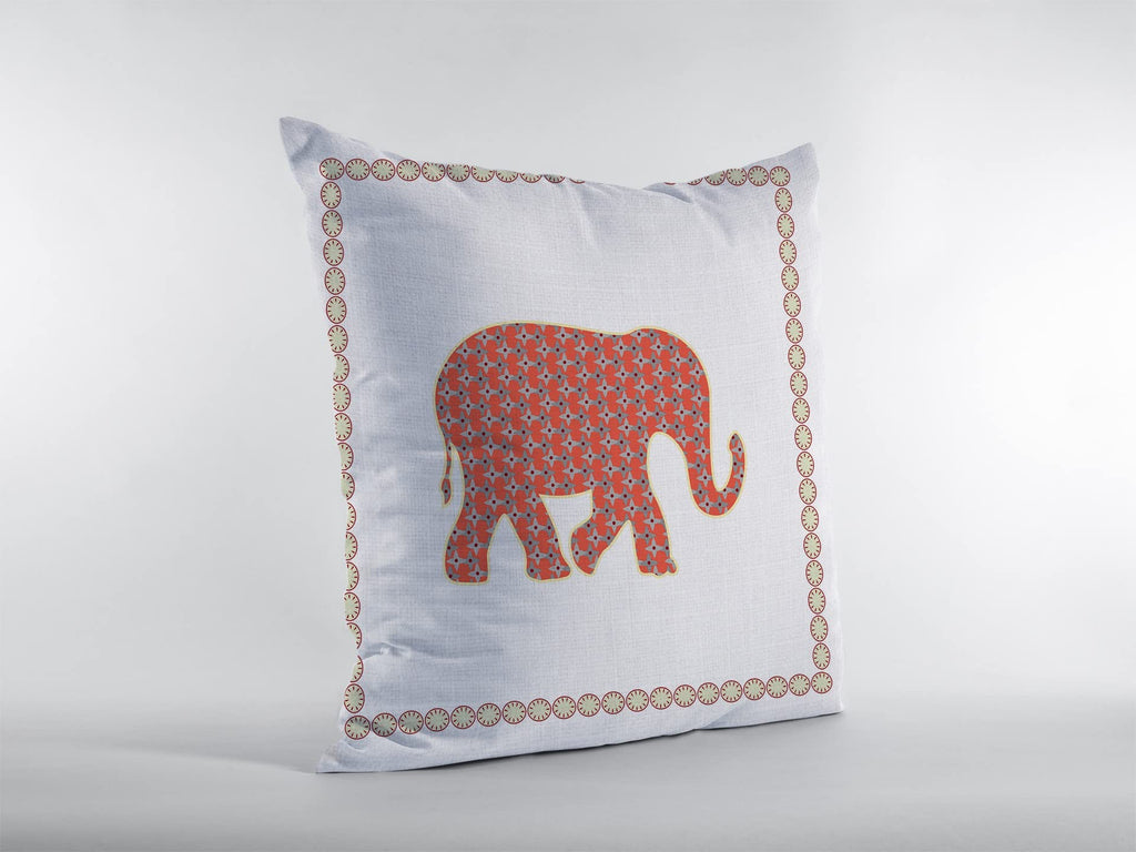 HomeRoots Orange On Cream Broadcloth 20â€ Orange White Elephant Indoor Outdoor Throw Pillow