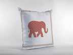 HomeRoots Orange On Cream Broadcloth 20â€ Orange White Elephant Indoor Outdoor Throw Pillow