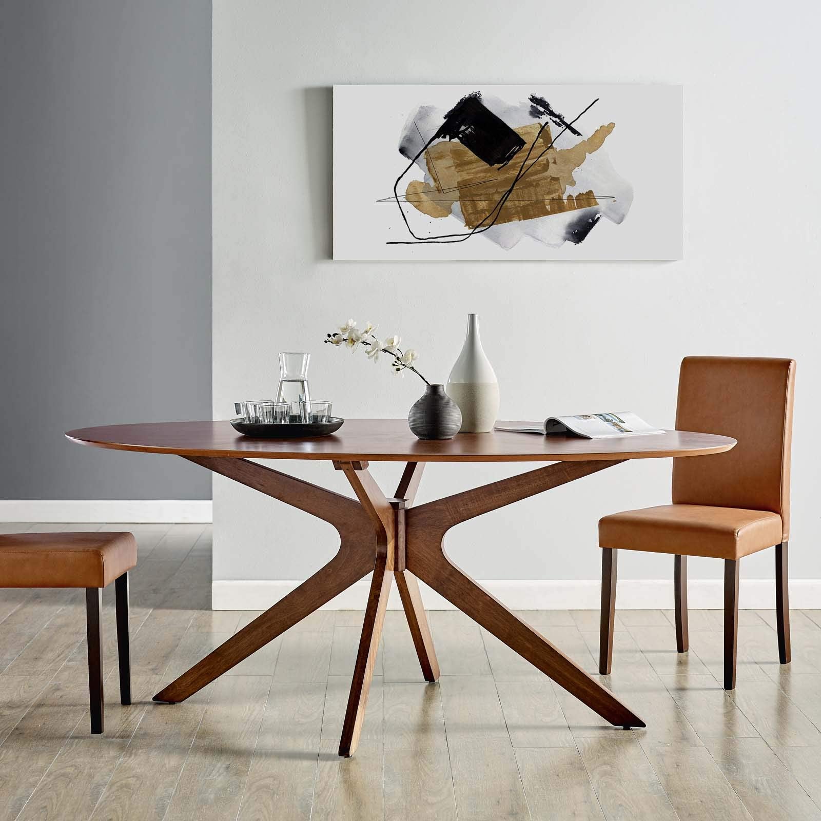 Modway Crossroads 71&quot; Oval Wood Dining Table, Walnut