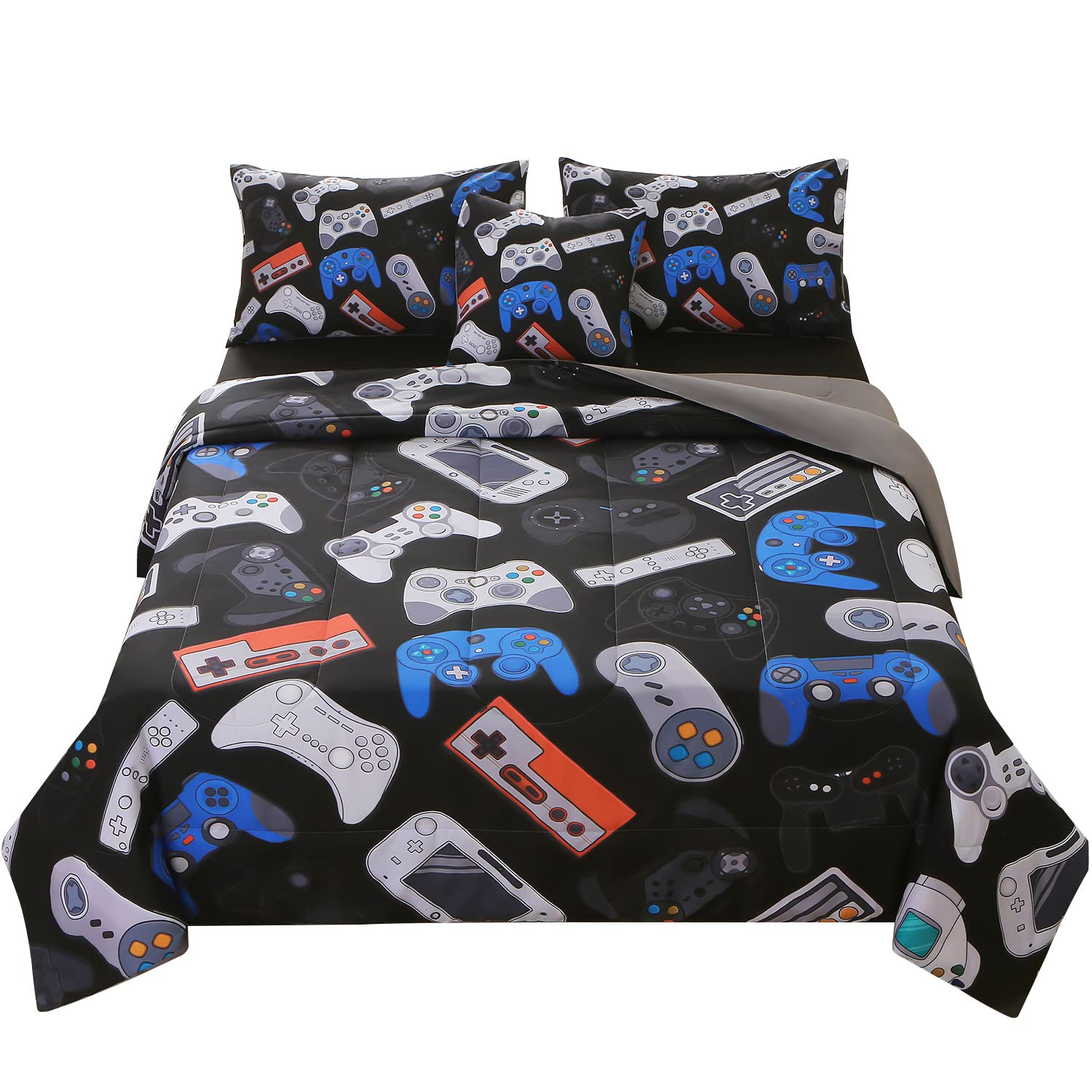 Jqinhome Queen Gamer Comforter Set For Boys,6 Piece Bed In A Bag 3D Video Game Bedding -All Season Soft Microfiber Down Alternat
