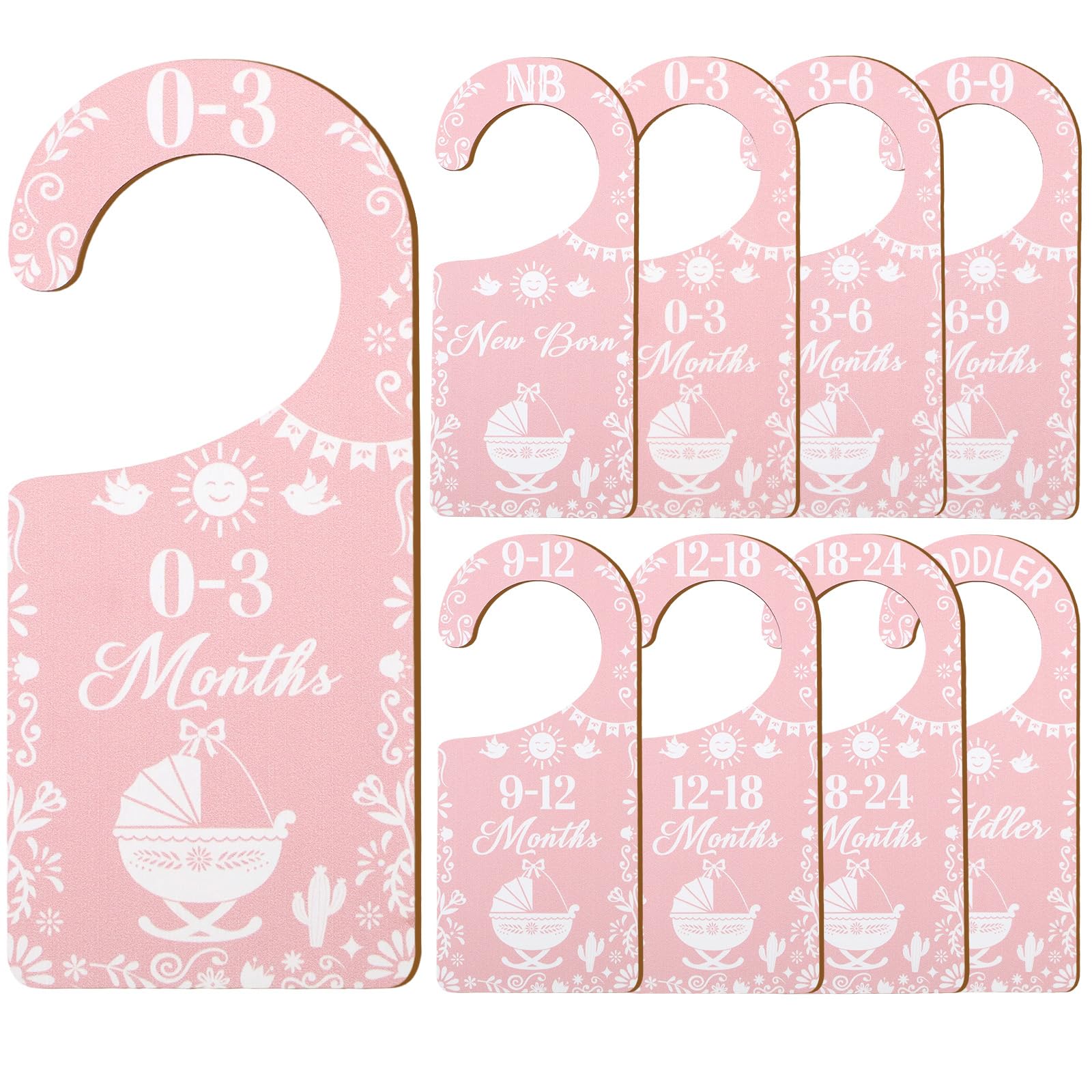 CORNER LACE Pink Baby Closet Size Dividers 8Pcs, Cielito Lindo Double-Sided Wooden Hanger Organizer from Newborn to 24 Months To