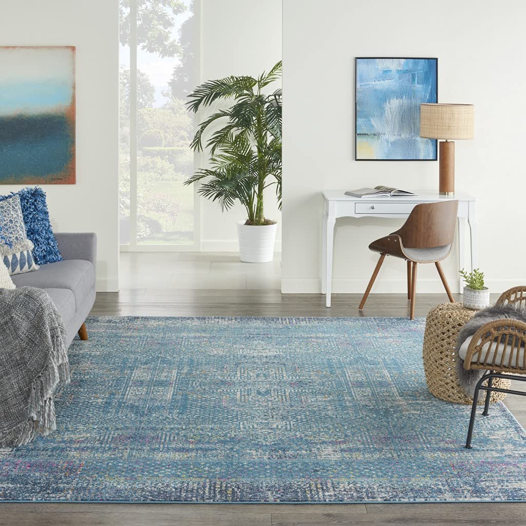HomeRoots 100% Polypropylene 7’ x 10’ Blue Distressed Medallion Area Rug