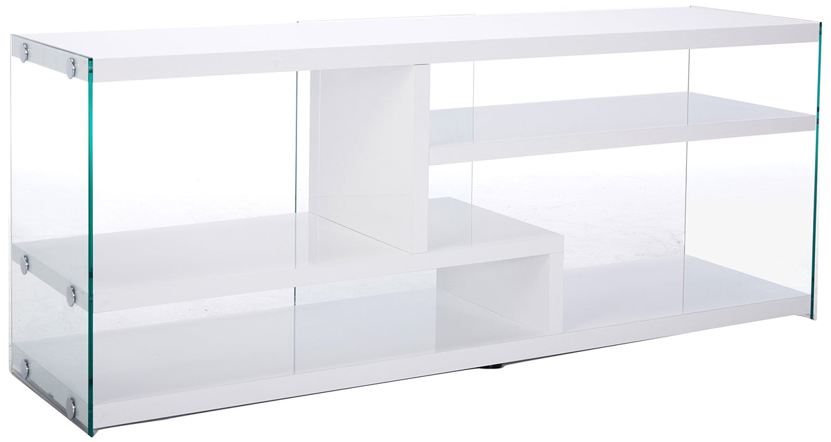 Monarch Specialties Glossy with Tempered Glass TV Stand, 60', White