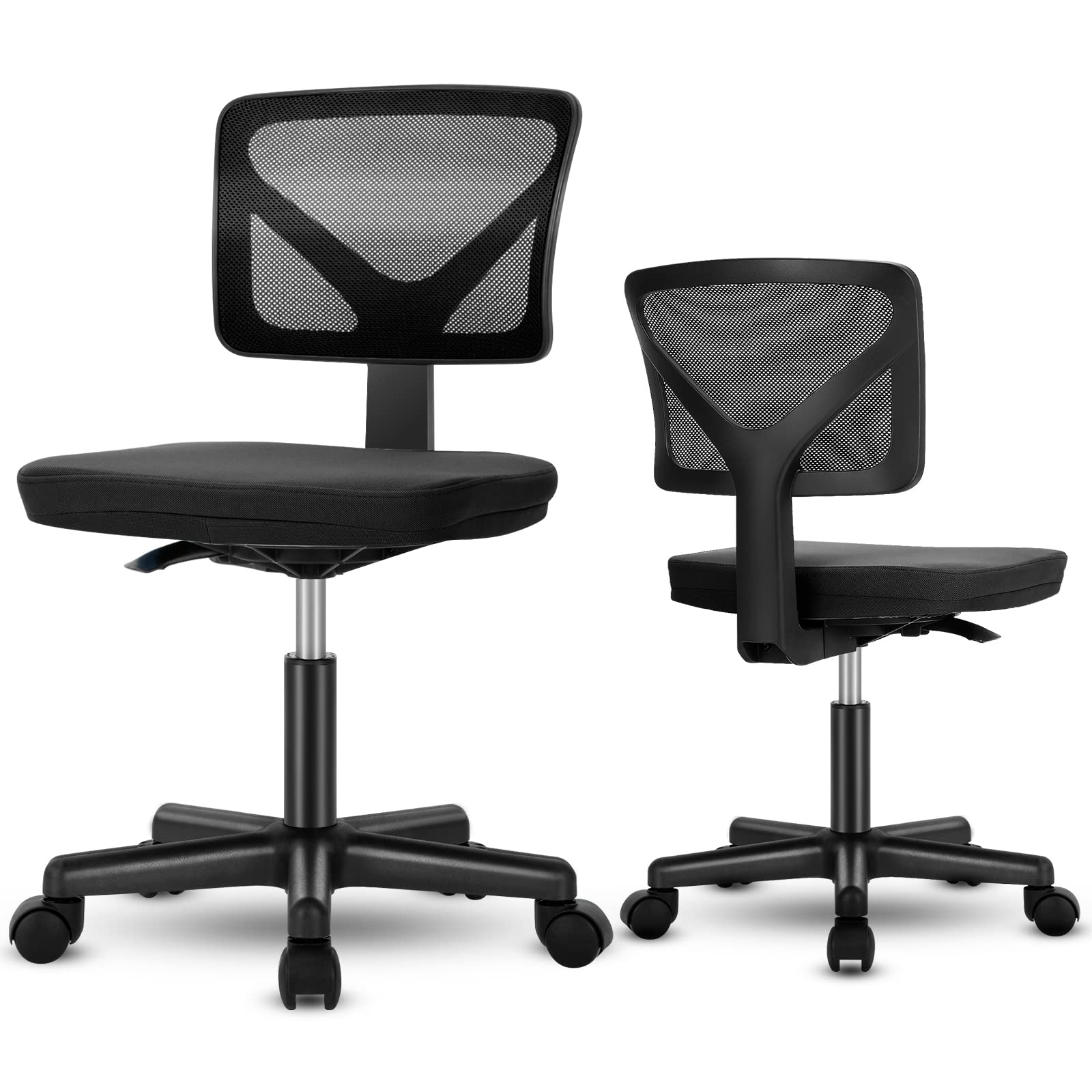 Armless Mesh Office Chair, Ergonomic Computer Desk Chair, No Armrest Small Mid Back Executive Task Chair with Lumbar Support and