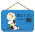 Open Road Brands Peanuts Charlie Brown and Snoopy Life is Better with a Dog Hanging Wood Wall Decor - Cute Snoopy Sign for Home