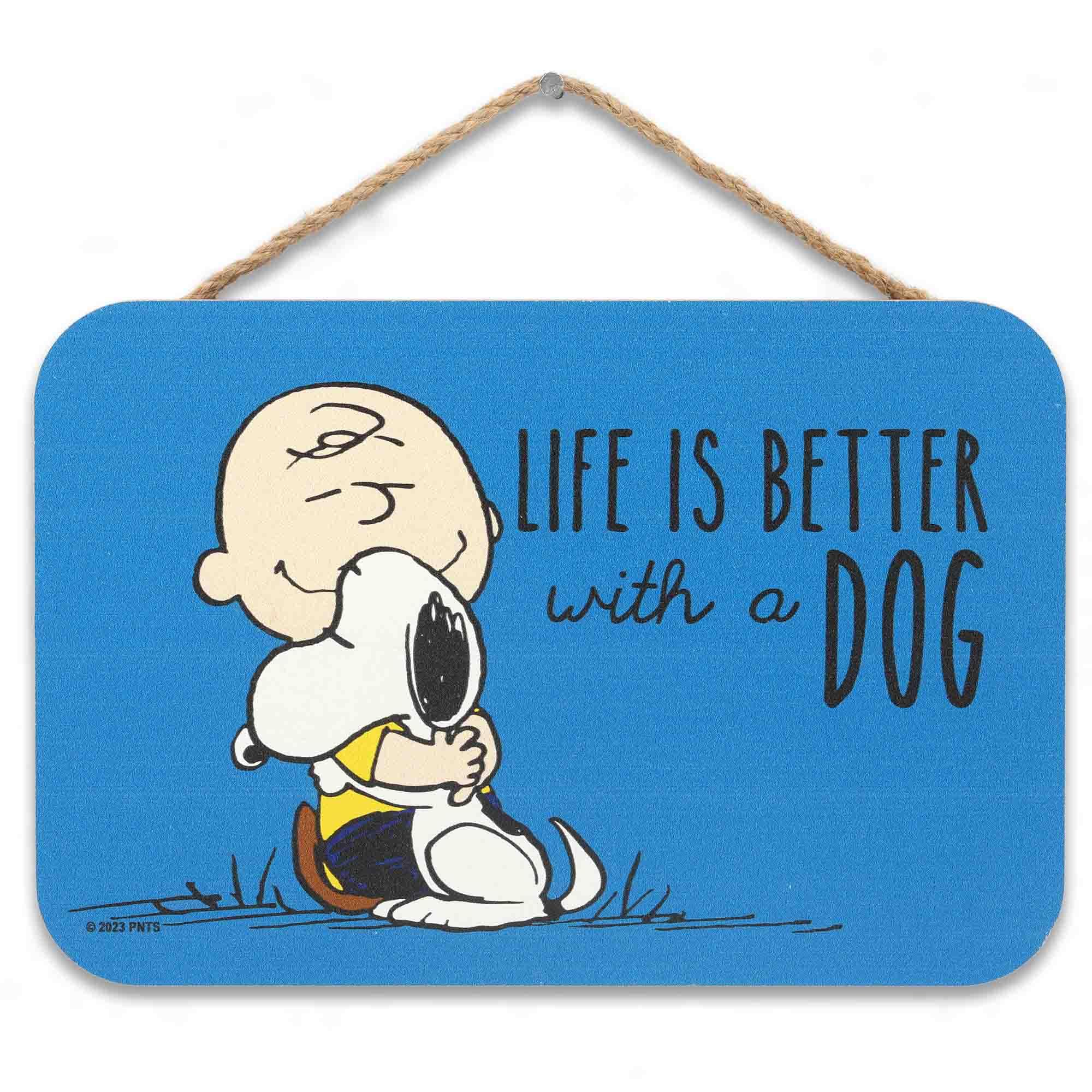 Open Road Brands Peanuts Charlie Brown and Snoopy Life is Better with a Dog Hanging Wood Wall Decor - Cute Snoopy Sign for Home
