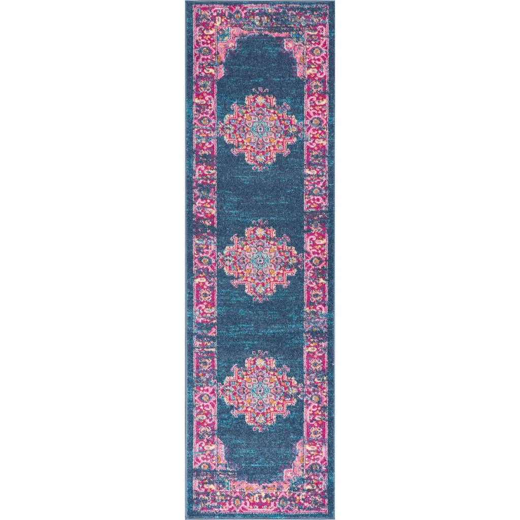 Nourison Passion Blue 2'2' X 7'6' Area Rug, Boho, Traditional, Easy Cleaning, Non Shedding, Bed Room, Living Room, Hallway, (8' Runner)
