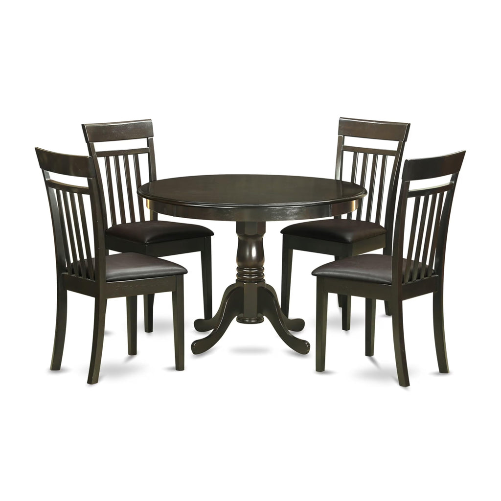 East West Furniture HLCA5-CAP-LC 5 Piece Dining Room Furniture Set Includes a Round Kitchen Table with Pedestal and 4 Faux Leather Upholstered Dining Chairs, 42x42 Inch, Cappuccino
