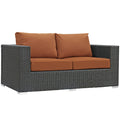 Modway Sojourn Wicker Rattan Outdoor Patio Sunbrella Fabric Loveseat in Canvas Tuscan