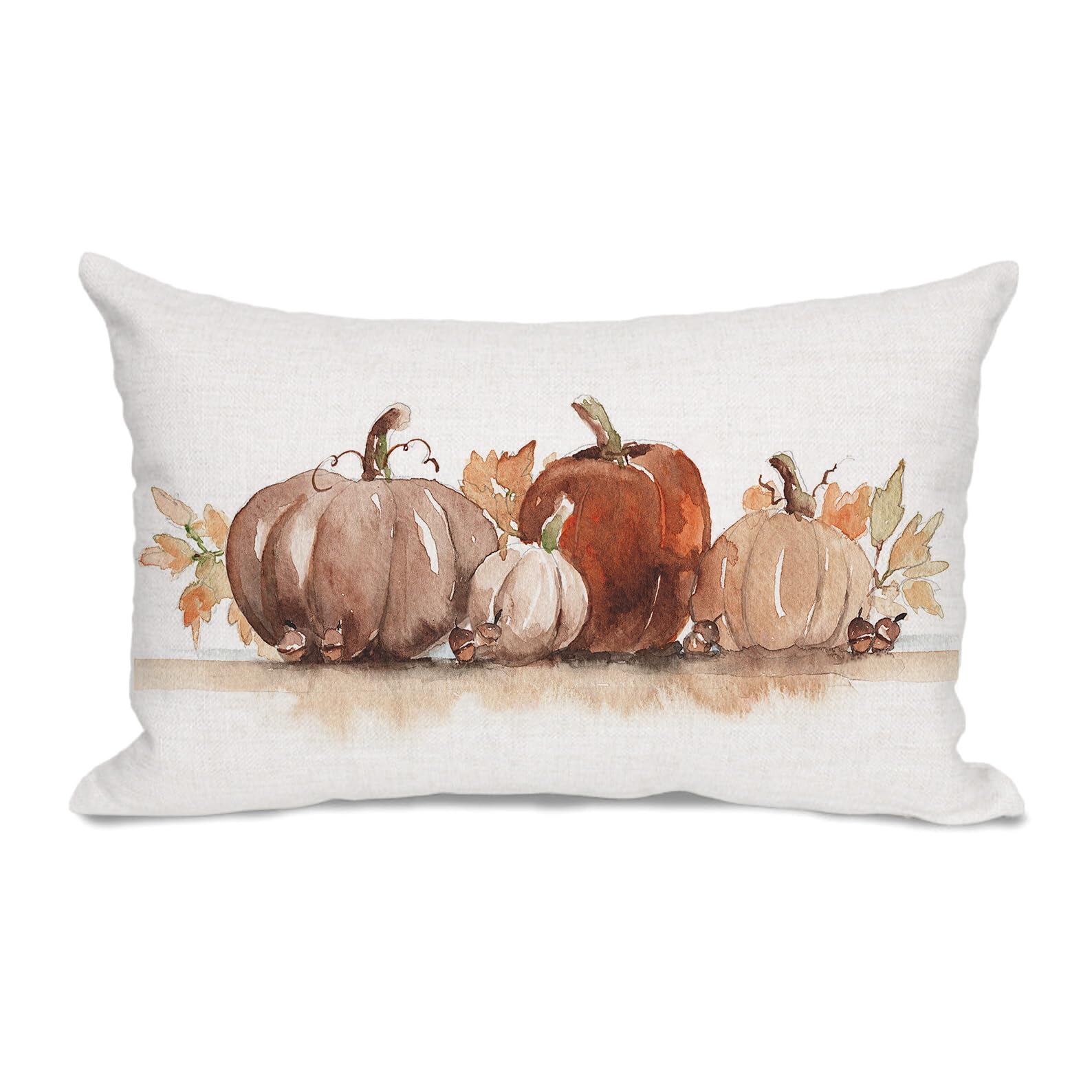 Gtext Fall Pillow Cover 12X20 Hand Painting Watercolor Orange Pumpkins Watercolor Brown Throw Pillow Autumn Decorative Lumbar Li