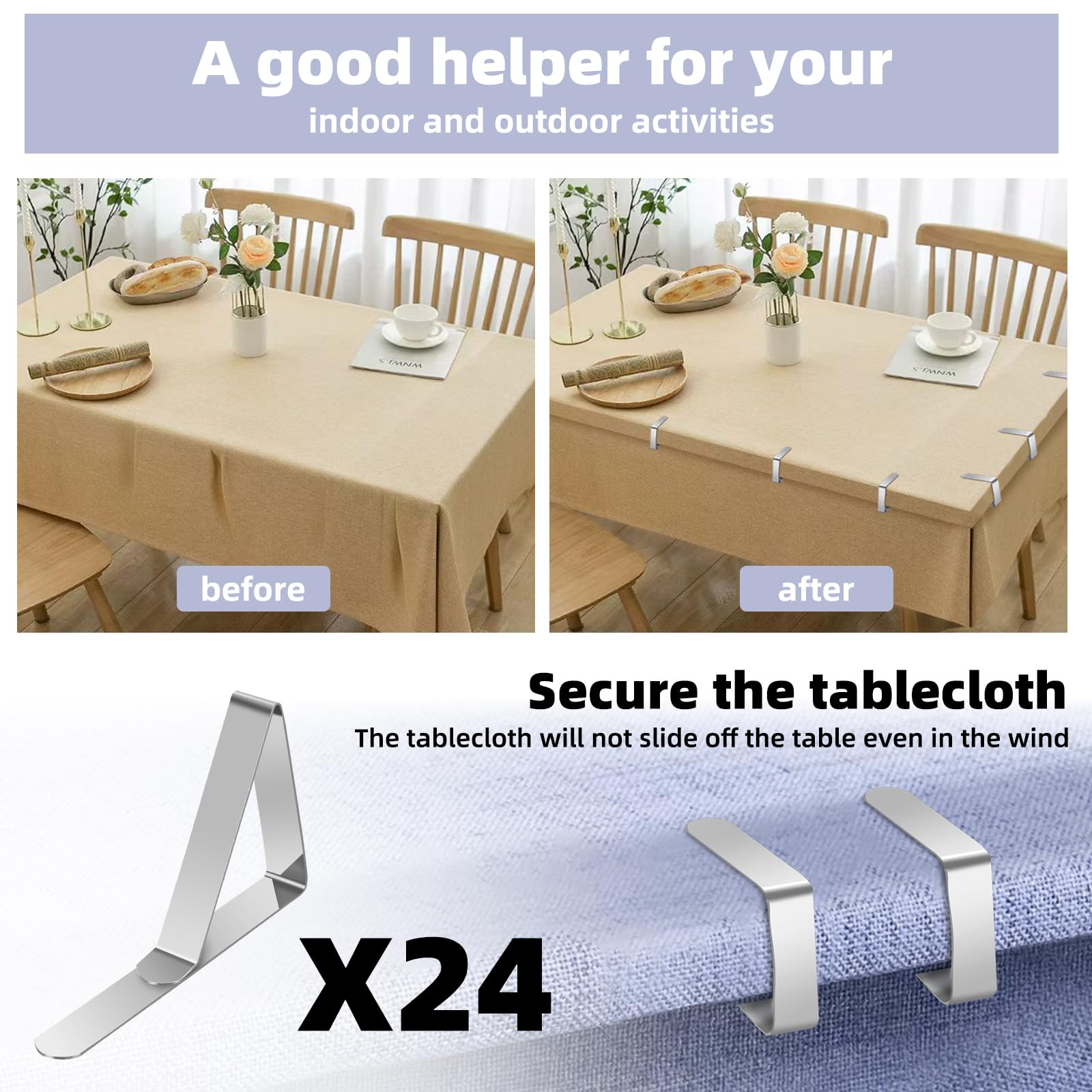 24Pcs Outdoor Picnic Table Clips - High Quality Stainless Steel Tablecloth Clips For Outdoor Tables Picnic Camping,Table Tablecloth Fixing Clips