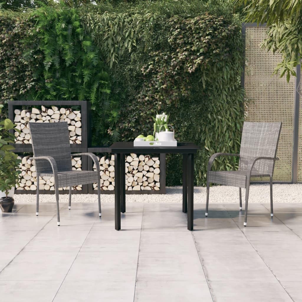vidaXL 3-Piece Patio Dining Set –Outdoor Furniture Set - Gray and Black - Weather-Resistant PE Rattan - Powder-Coated Steel - Easy Assembly - Compact Size