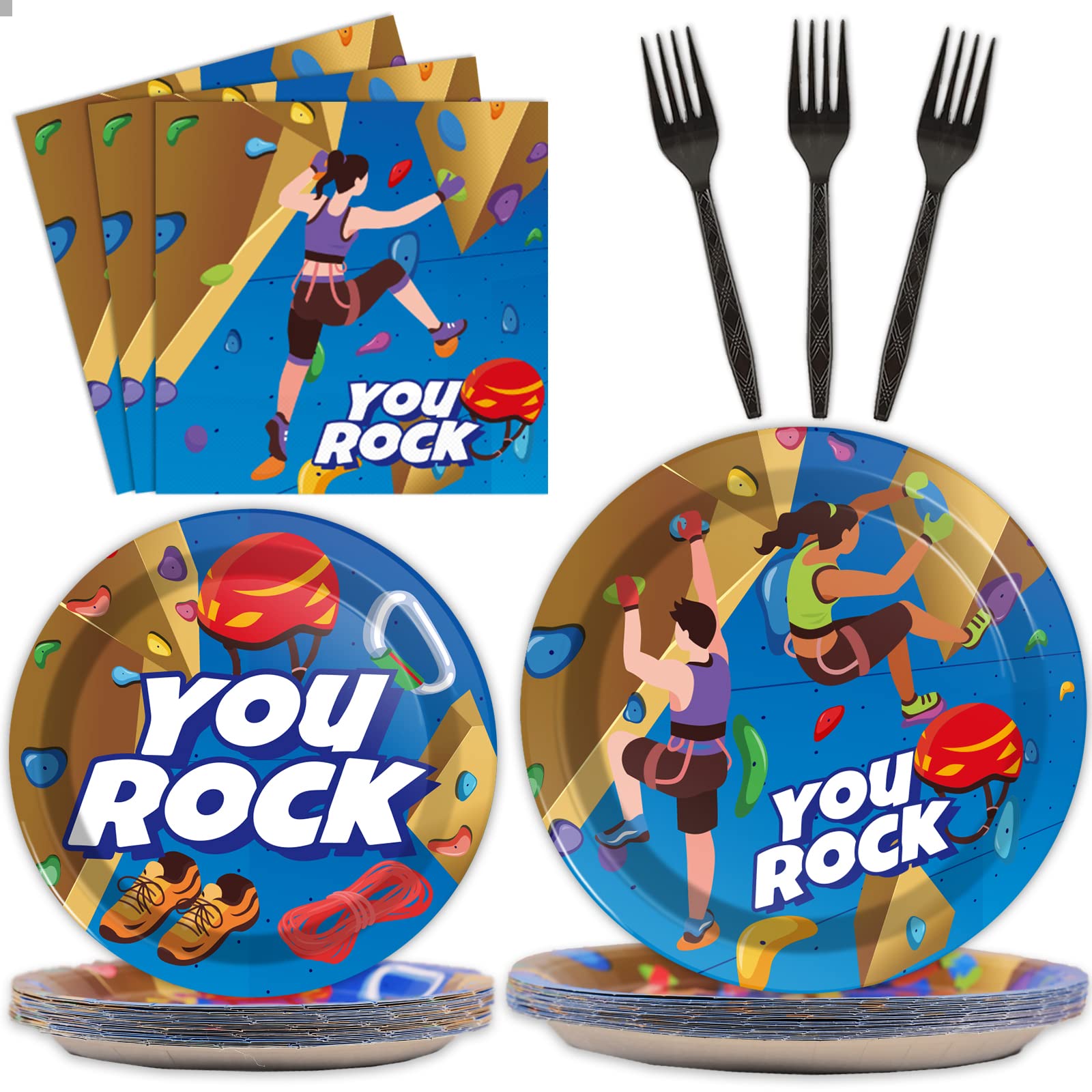96 Pcs Rock Climbing Paper Plate and Napkins Supplies Tableware Disposable Climbing Camping Party Dinner Dessert Plates for Rock