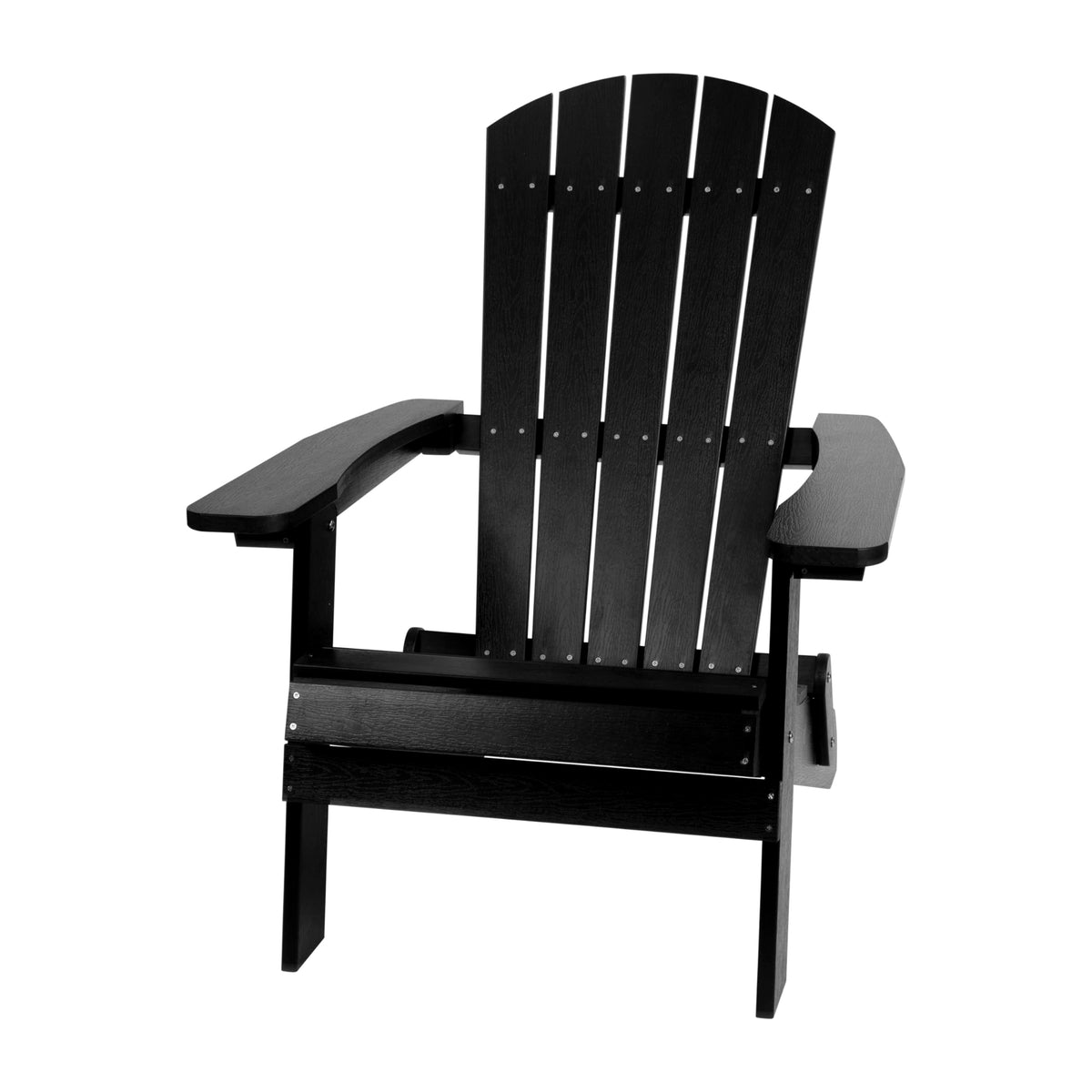 Flash Furniture Charlestown Commercial Folding Adirondack Chair - Black - Poly Resin - Indoor/Outdoor - Weather Resistant