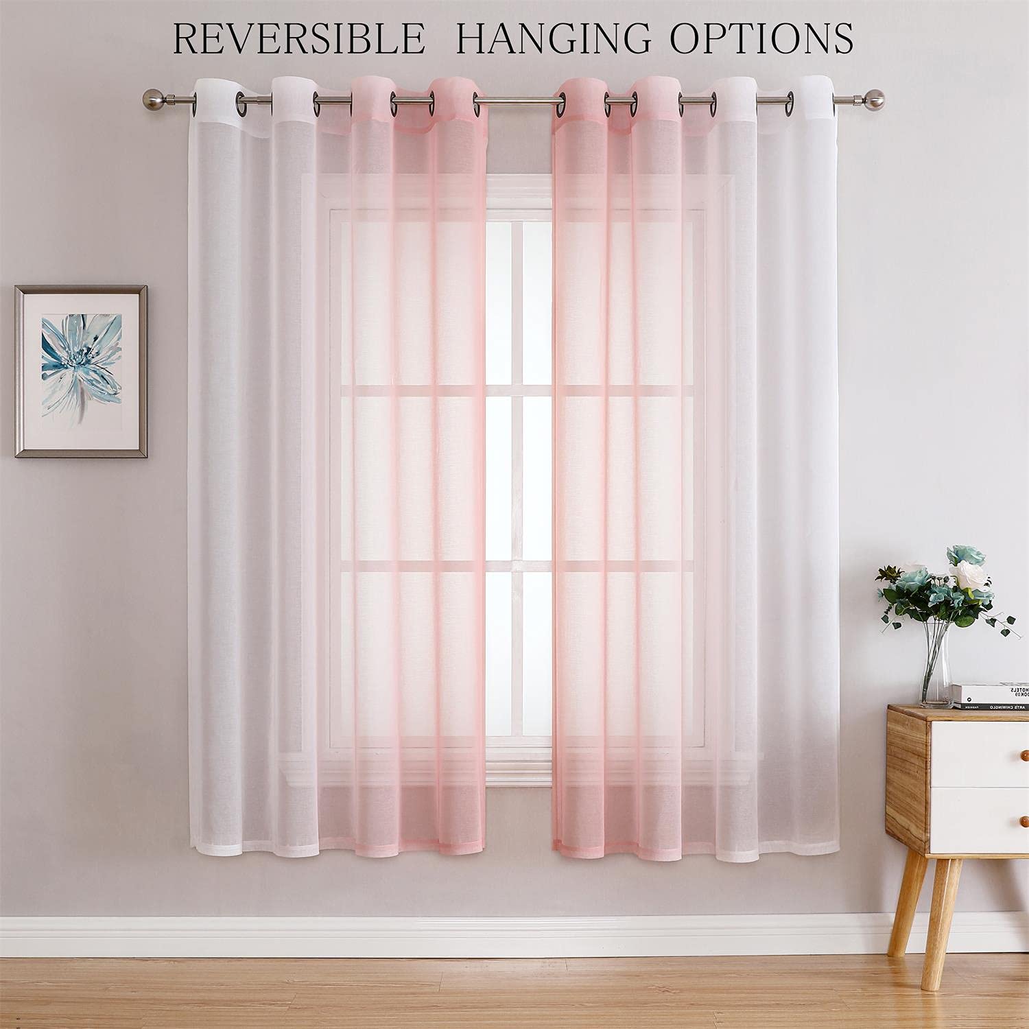 G2000 Sheer Curtains & Drapes 63 Inch Length Pink And White Ombre Curtains For Bedroom Living Room Window Curtains Light Filteri