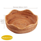 Amololo Handmade Rattan Round Fruit Basket Food Storage Bowl Kitchen Organizer Snack Serving Bowl 9 10 11 Inch Wavy Edge Circle