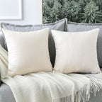 Otostar Linen Throw Pillow Covers Set Of 2 Decorative Square Pillowcases Cushion Covers 13.5X13.5 Inch For Home Decor Sofa Bedroom Car 34 X 34 Cm Cream White/Beige