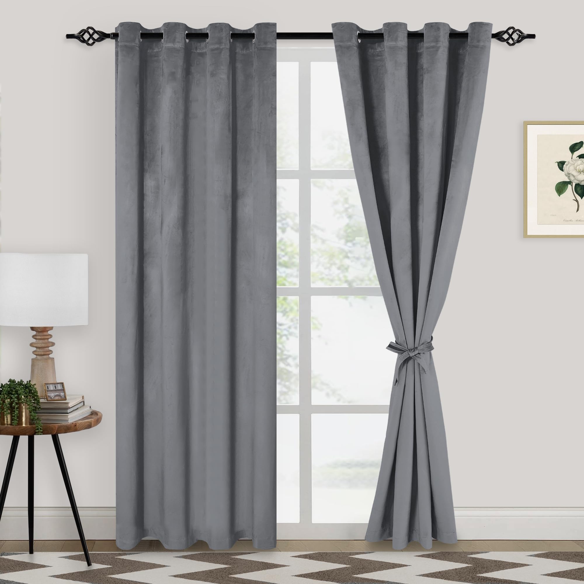Xwzo Velvet Curtains 84 Inches Long - Thick Room Darkening Grommet Window Curtain Panels, Soft Retro Velvet Blackout Curtains Fo