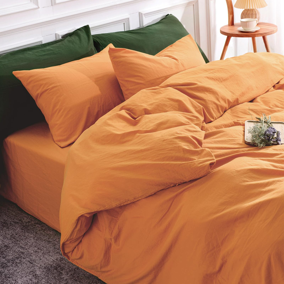 Nexhome Pro Duvet Cover Set Fall King Size 100% Washed Cotton Linen Feel Textured Organic Natural 3 Pieces Bedding Set With Zipp