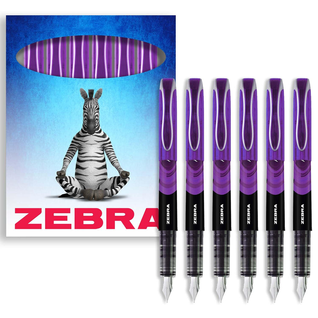Zebra Fuente - Disposable Fountain Pen - Purple Ink - Pack Of 6