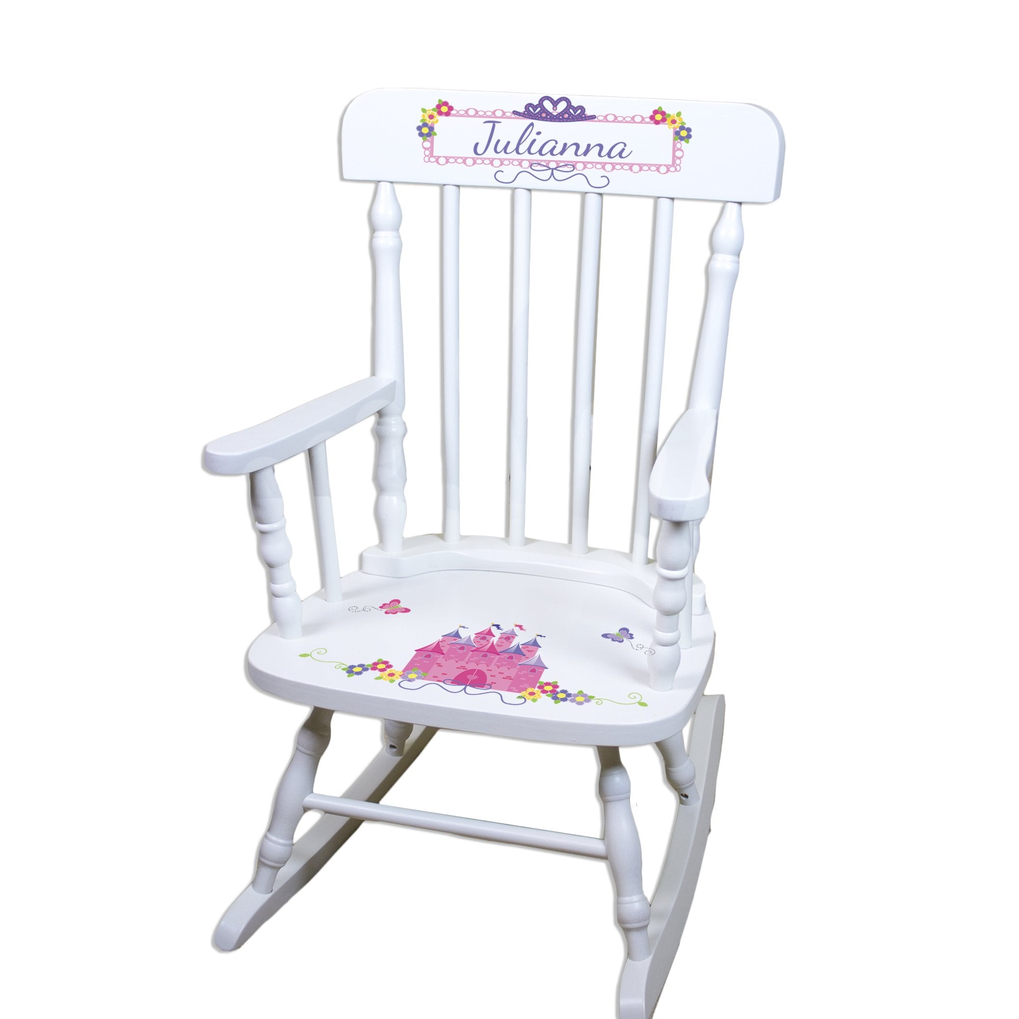 My Bambino Girls Personalized White Wood Rocking Chair Toddler Baby Gift (Pink Princess Castle)