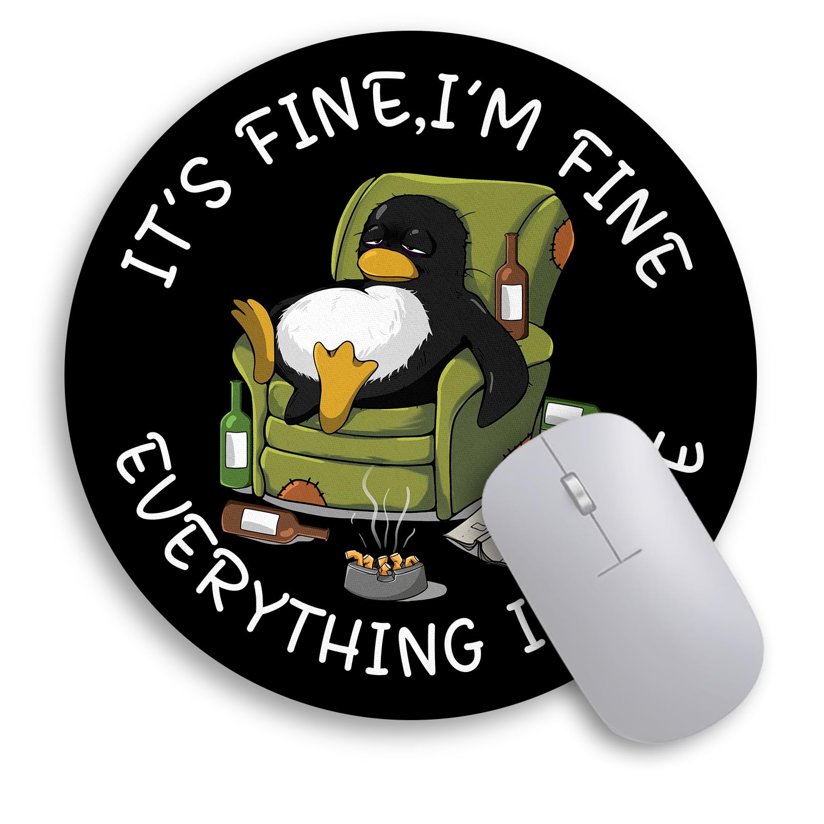 Immaturus Funny Penguin Mouse Pad, Cute Small Mouse Pads For Desk, Round Travel Mousepad For Wireless Mouse Gaming Work Laptop,