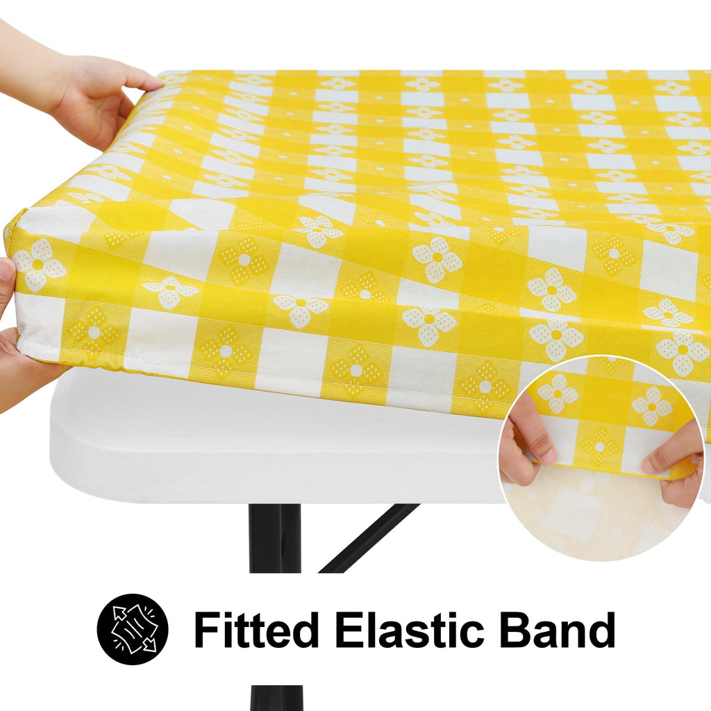 Spotjoy Rectangle Picnic Table Cloth, Waterproof Elastic Fitted Outdoor Table Covers For 8 Foot Tables, Flannel Backed Plastic T