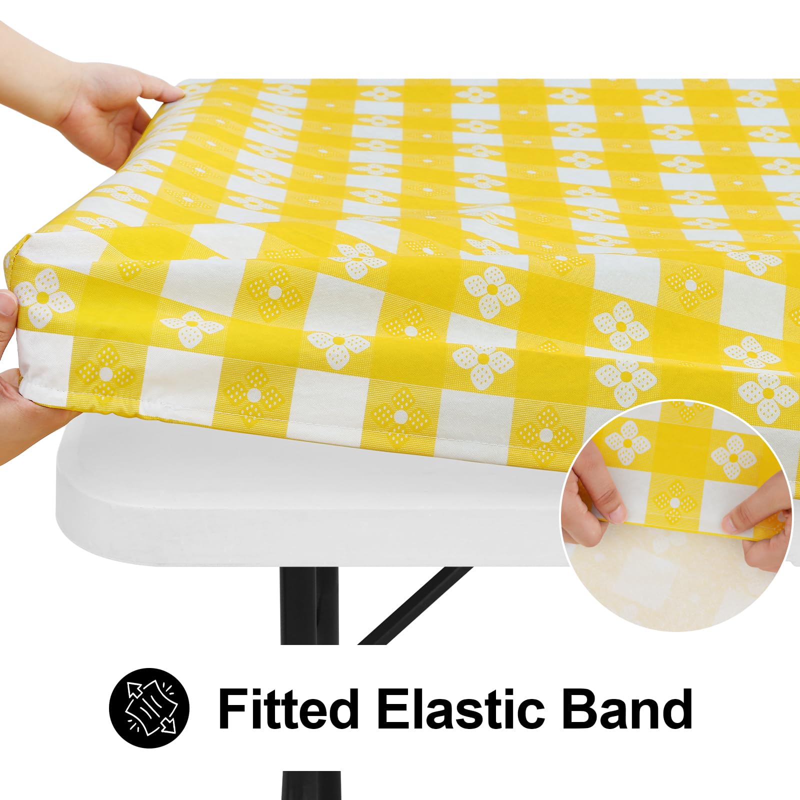 Spotjoy Rectangle Picnic Table Cloth, Waterproof Elastic Fitted Outdoor Table Covers For 8 Foot Tables, Flannel Backed Plastic T