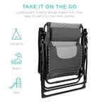 Best Choice Products Oversized Padded Zero Gravity Chair, Folding Outdoor Patio Recliner, Xl Anti Gravity Lounger For Backyard W/Headrest, Cup Holder, Side Tray, Polyester Mesh - Gray/Light Gray