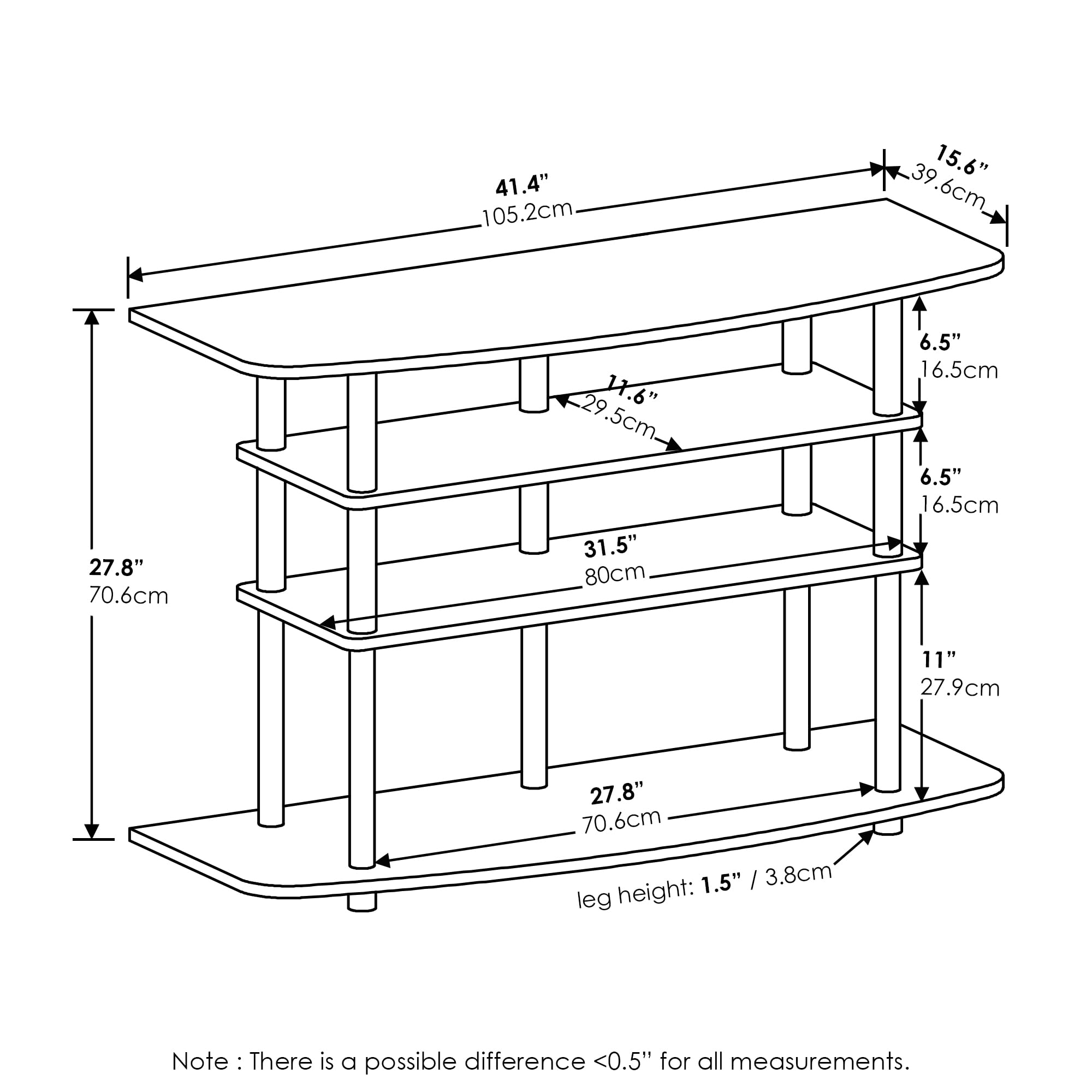 Furinno Frans Turn-N-Tube Tv Stand For Tv Size Up To 43 Inch, 4-Tier, White Oak