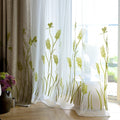 Melodieux Wheat Embroidery Sheer Curtain for Living Room Bedroom, Farmhouse Style Rod Pocket Voile Drape, White/Green, 52 by 84 