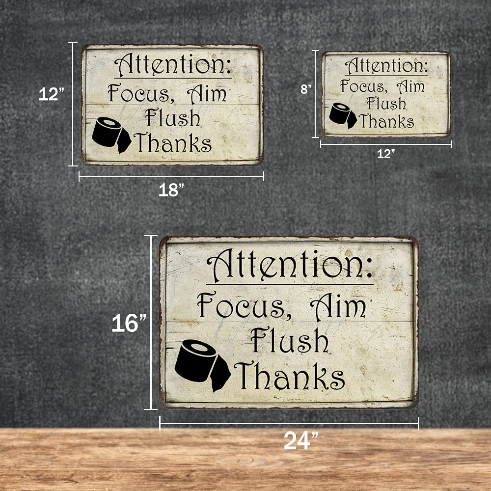 Attention: Focus, Aim Flush Funny Bathroom Signs Toilet Signs Restroom Decor Wall Decorations Art Plaque Rustic Mens Small Cute