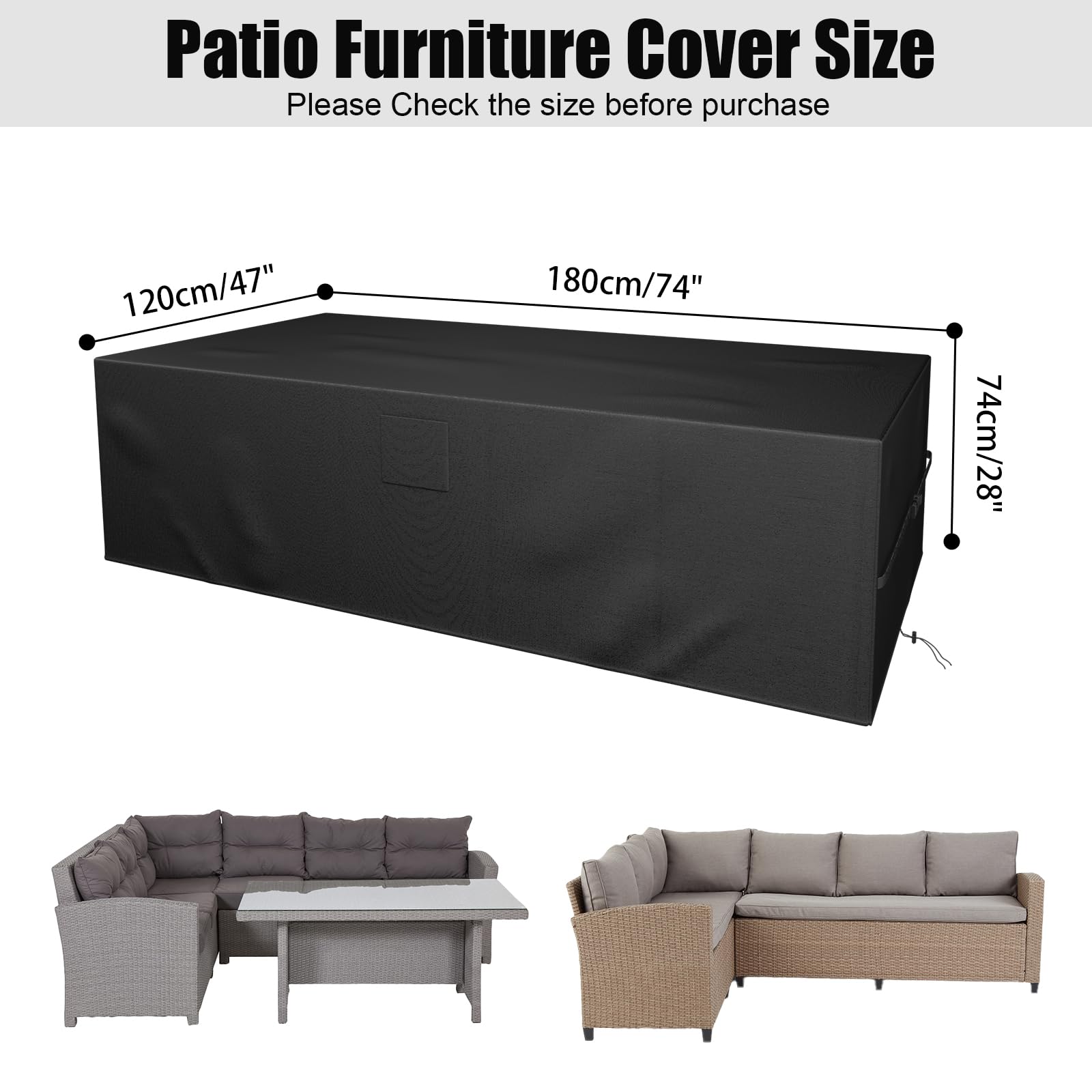 Falflor Patio Furniture Covers 600D Oxford Outdoor Furniture Covers Waterproof Rattan Sofa Set Cover Windproof Anti-Uv Garden Ta
