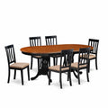 East West Furniture PLAN7-BCH-C 7 Piece Dining Table Set Consist of an Oval Dining Room Table with Butterfly Leaf and 6 Linen Fabric Upholstered Chairs, 42x78 Inch, Black & Cherry