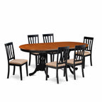 East West Furniture PLAN7-BCH-C 7 Piece Dining Table Set Consist of an Oval Dining Room Table with Butterfly Leaf and 6 Linen Fabric Upholstered Chairs, 42x78 Inch, Black & Cherry