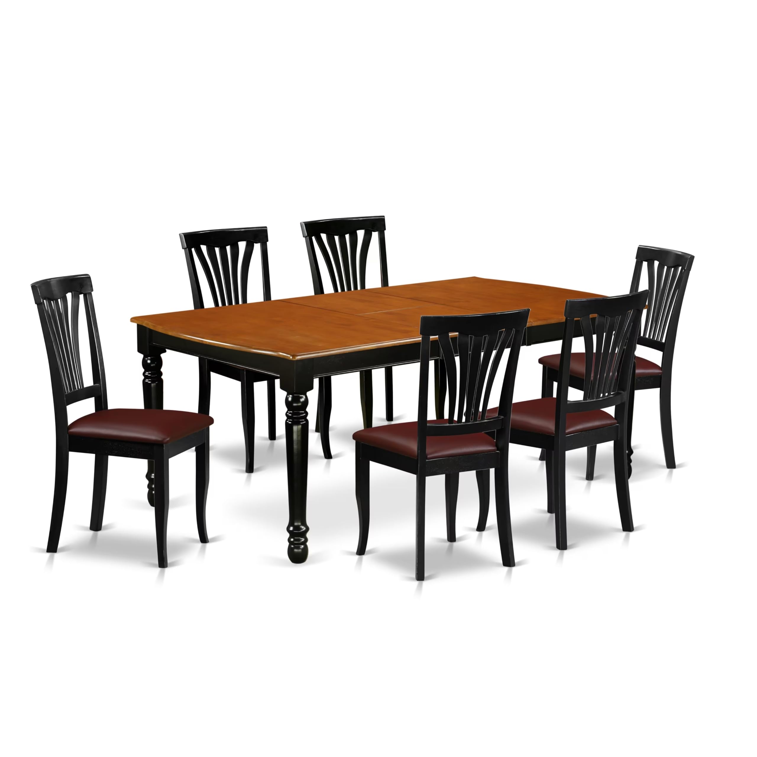 East West Furniture Doav7-Bch-Lc 7 Piece Kitchen Table & Chairs Set Consist Of A Rectangle Butterfly Leaf Dining Table And 6 Faux Leather Upholstered Chairs, 42X78 Inch, Black & Cherry