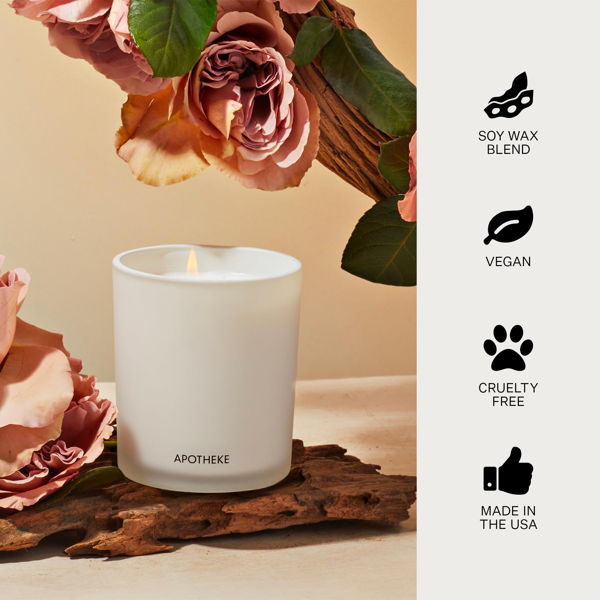 Apotheke Luxury Scented Candles For Home, Santal Rock Rose - Aromatherapy Jar Candle With Soy Wax Blend