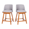 Flash Furniture Julia Set of 2 Transitional Counter Stools - Gray Faux Linen Upholstery - Silver Nailhead Trim - 24 Inch - Walnu