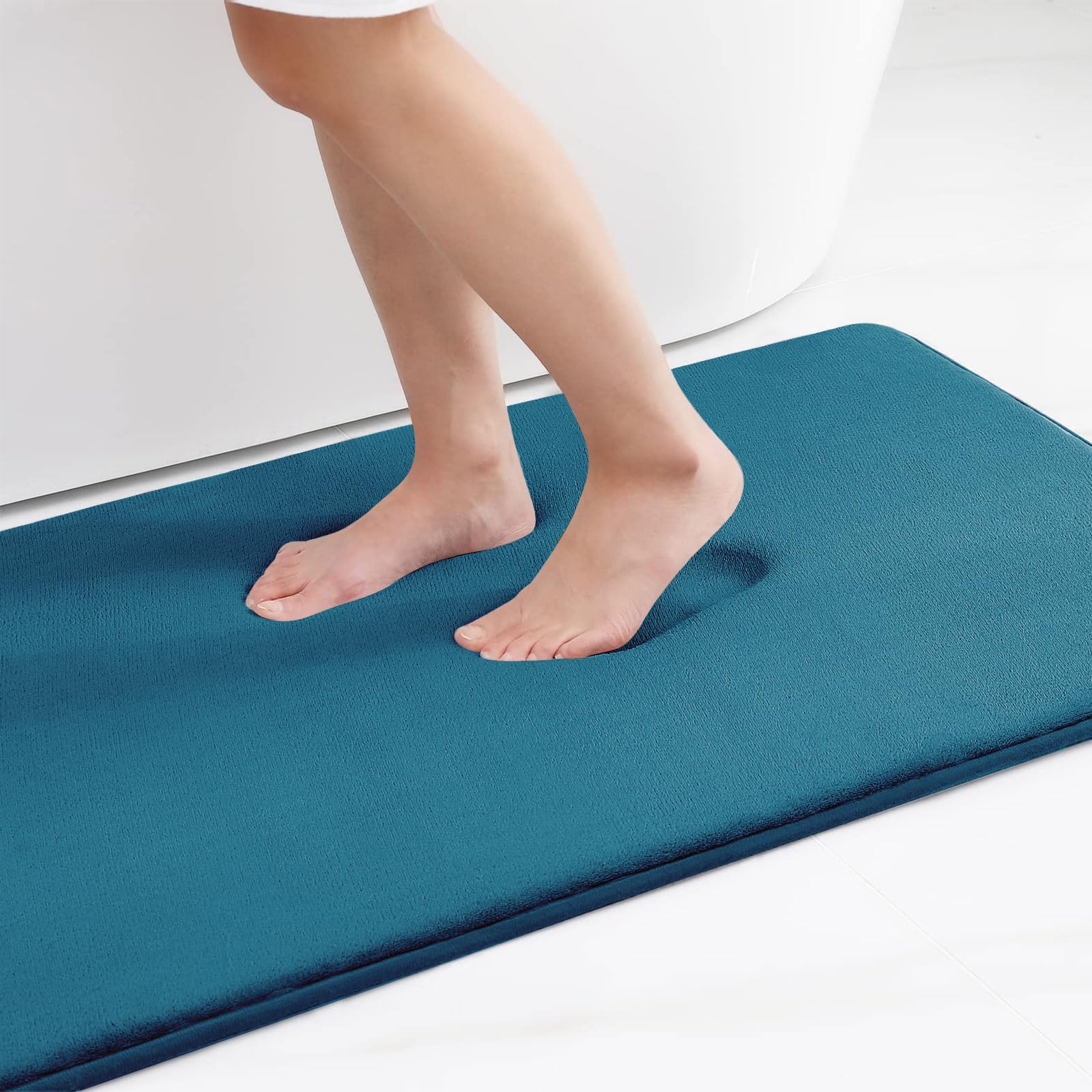 Smiry Memory Foam Bath Mat 36 x 24, Extra Soft Absorbent Bathroom Rugs Non Slip Bath Rug Runner for Shower Bathroom Floors, Peac