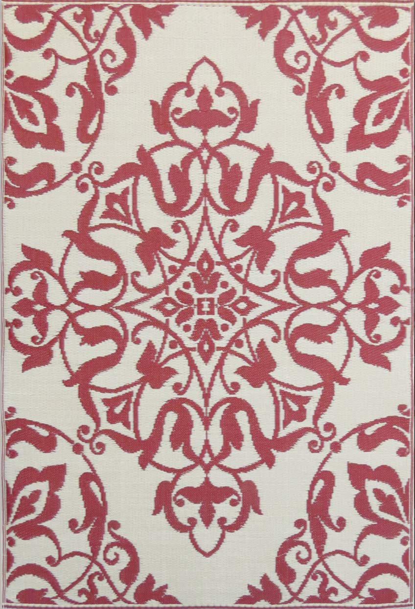 Mad Mats Traditional Outdoor Rug, Reversible Plastic Mat (4' X 6', New Wrought Iron - Deep Red)