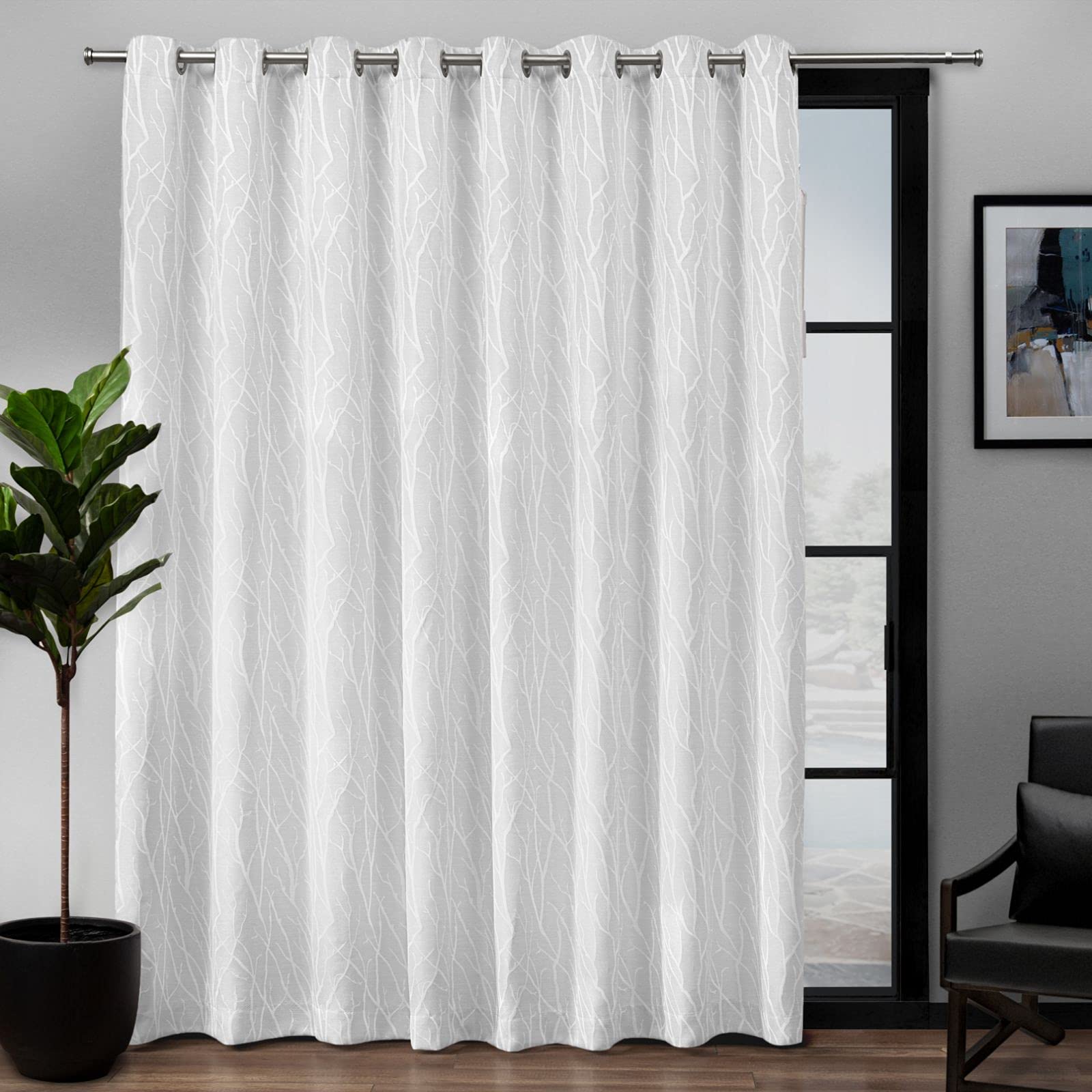 Exclusive Home Forest Hill Patio Woven Room Darkening Blackout Grommet Top Single Curtain Panel, 108''x84'', Winter
