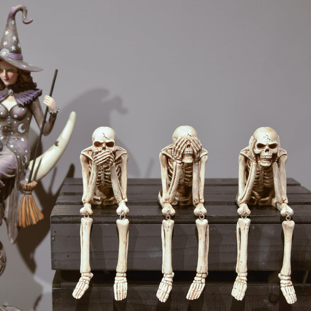 Newman House Studio Halloween Statues No-Evil Skeleton Collectible-Figurines - Realistic Skull Decorations See Speak Hear No Evi