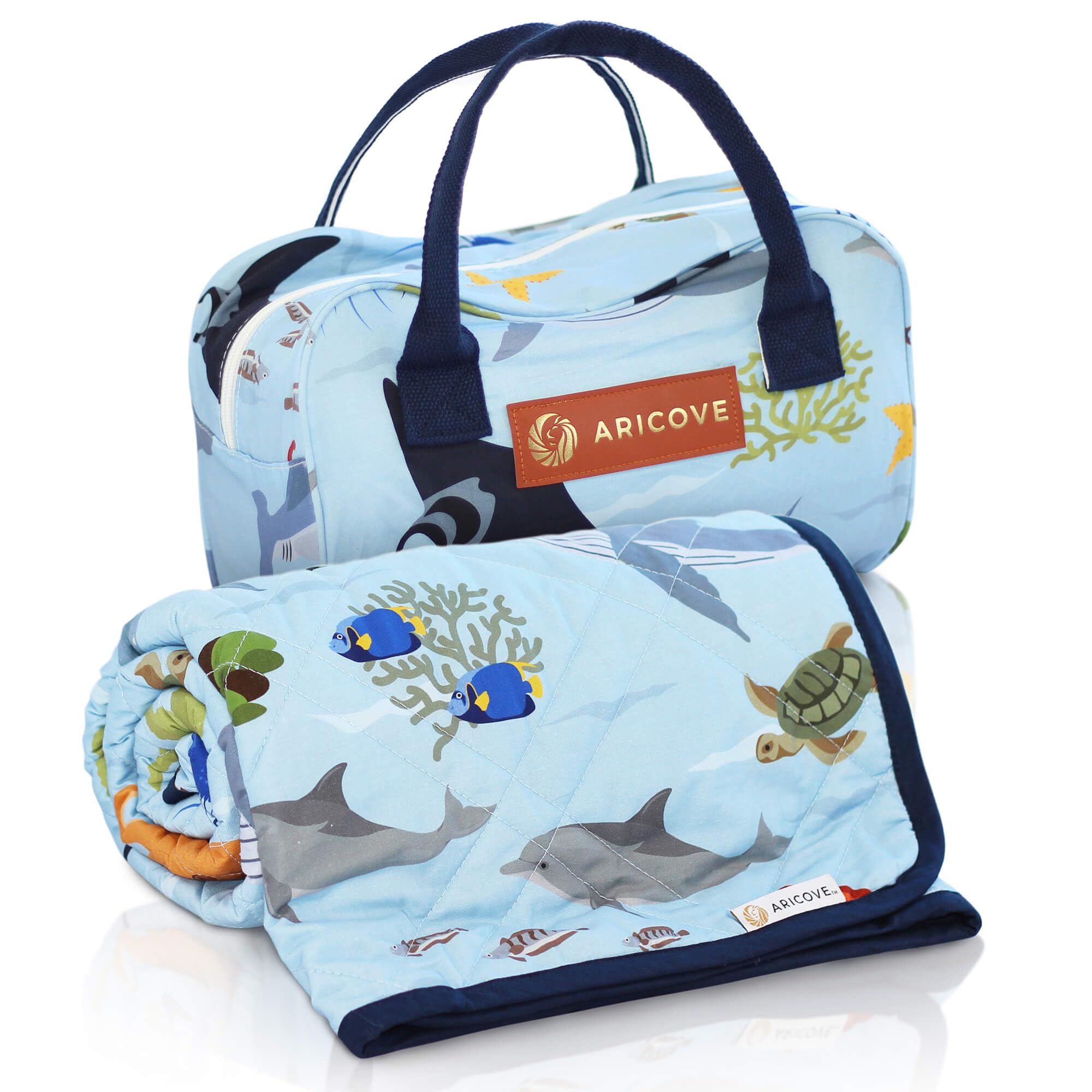 Aricove Weighted Blanket Kids, 7 Lb, 40X60 Inches, Small Twin Size, Soft Cotton, Machine Washable, Blue/Ocean Animals
