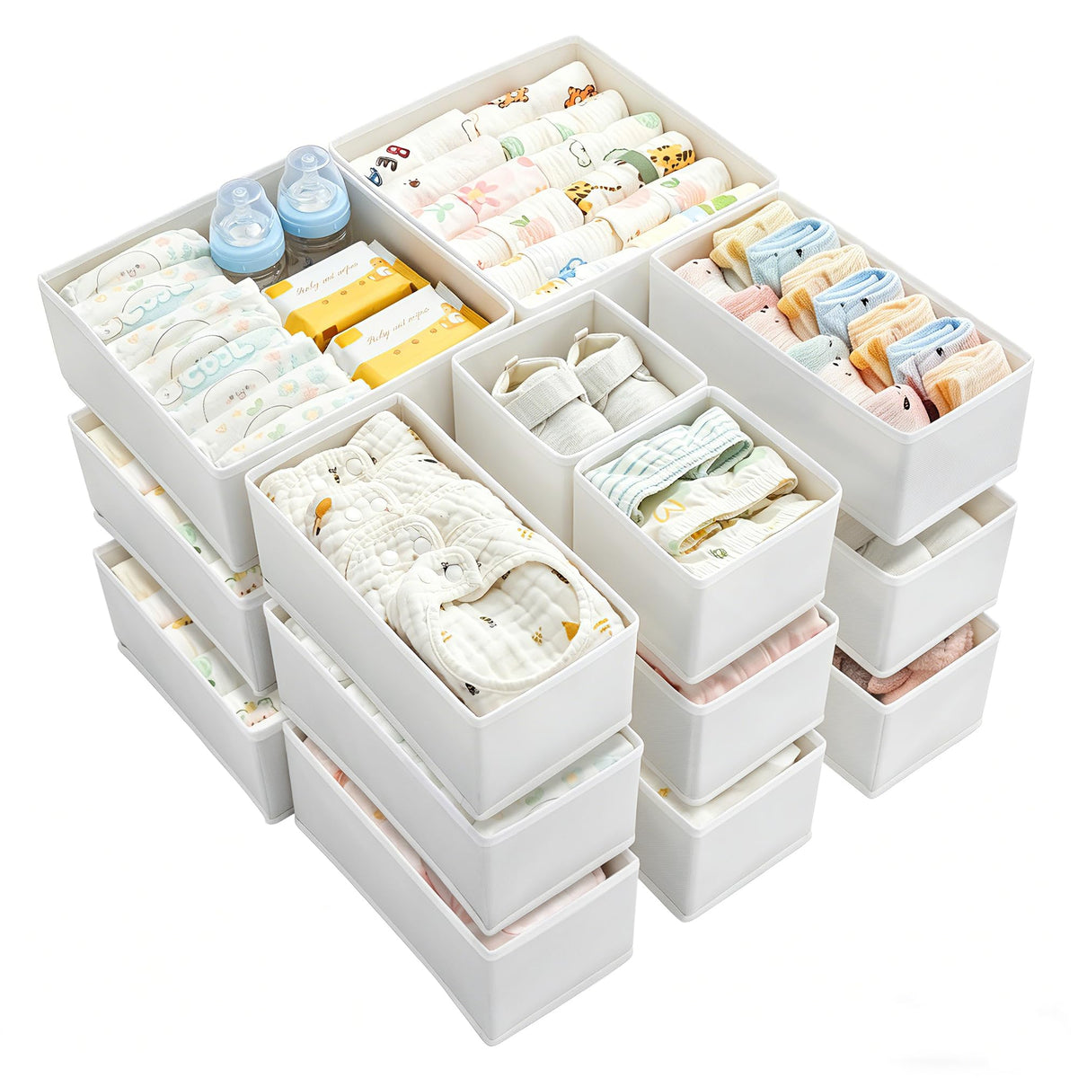 Vtopmart 18 Pack Baby Clothes Organizer, Fabric Drawer Drawer Bins, White